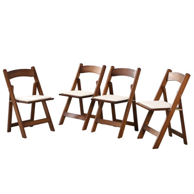 Folding Chairs Of 4 - High Sponge Padding, Solid Wood Base, Versatile With Walnut Shelf And Comfy Beige Cushion For Different Uses
