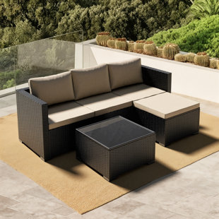LAWNOOK Patio Furniture Set - All-Weather -5 Piece Outdoor Patio Conversation Couch Sets, Modular Wicker Rattan Sectional Sofa for Garden, Patio, Poolside, Backyard, Balcony, Porch,Khaki