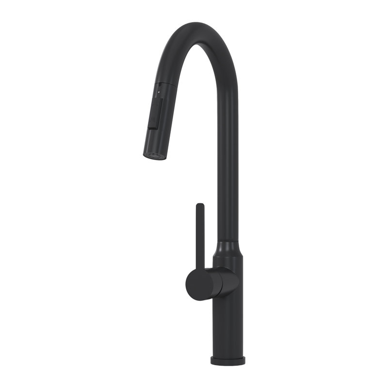 18.99" Matt Black Kitchen Faucet With Ergonomic Design Modern Pull-Down In For - 18.99, Black