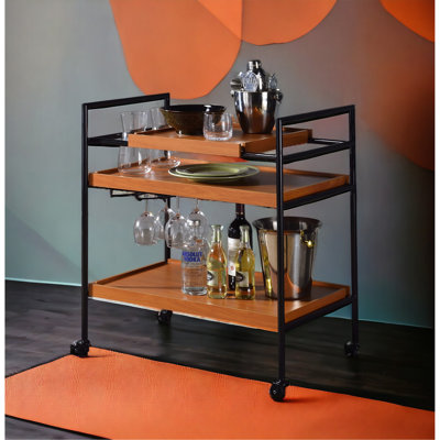 Bradenville Rectangular Bar Cart in Honey Oak and Black
