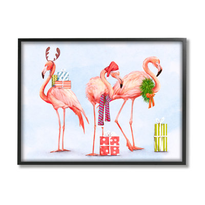 Cadeau donnant des flamants roses, vacances charmantes d'oiseaux noirs, estampe numérique encadrée, art texturé par Ziwei Li