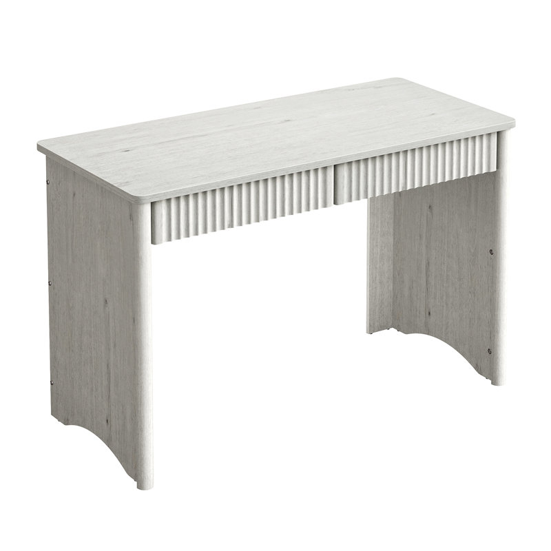 Bureau d'écriture de 120 cm avec 2 tiroirs, bureau d'ordinateur moderne aux coins arrondis et moulures cannelées