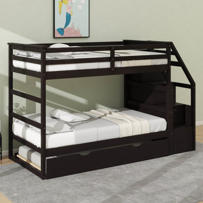 Sleek Twin-Over-Twin Bunk Bed With Trundle & 3-Tier Storage Stairs