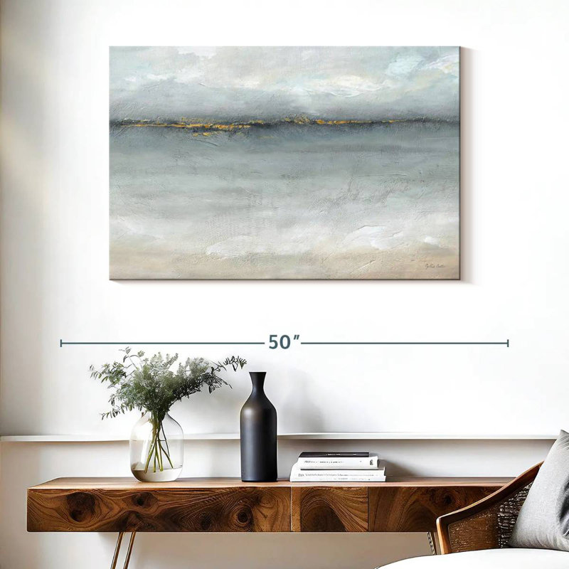 Avery mer sereine or gris paysage, H 26 po x l 39 po