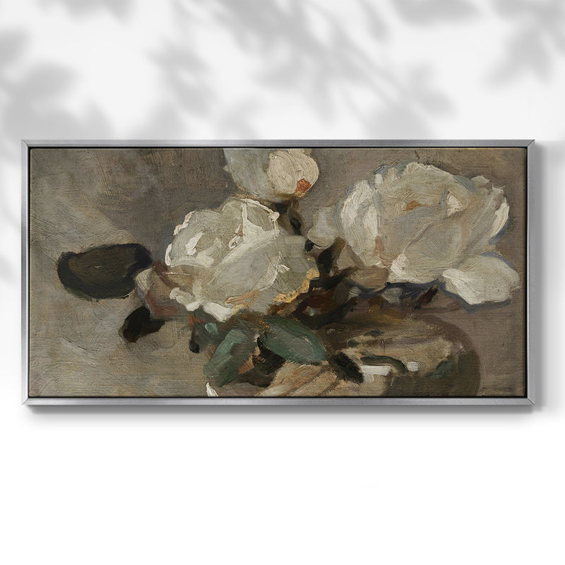 Botanical Series-CDVI- Toile tendue avec châssis tendue, prête à être accrochée, H 17 po x l 33 po, Argent argent