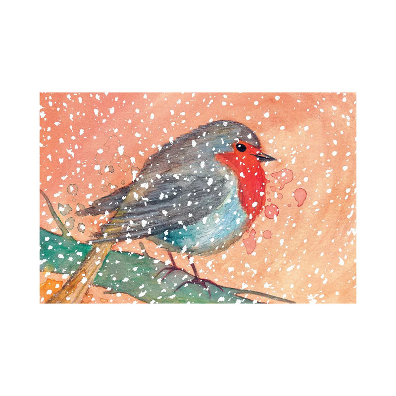 Robin In Winter by The Cosmic Whale - Wrapped Canvas Gallery-Wrapped Canvas Giclée, 20.32 cm H x 30.48 cm W