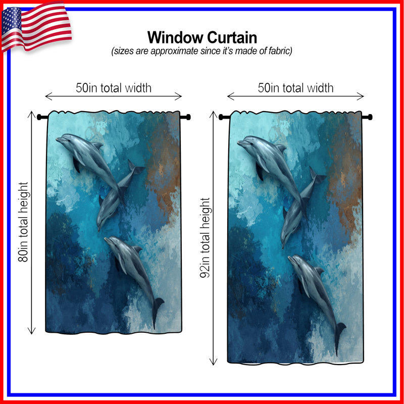 Dauphins dans l'océan, rideaux transparents et occultants - 1 panneau, Blockout, 50" x 80" - 1 Panel