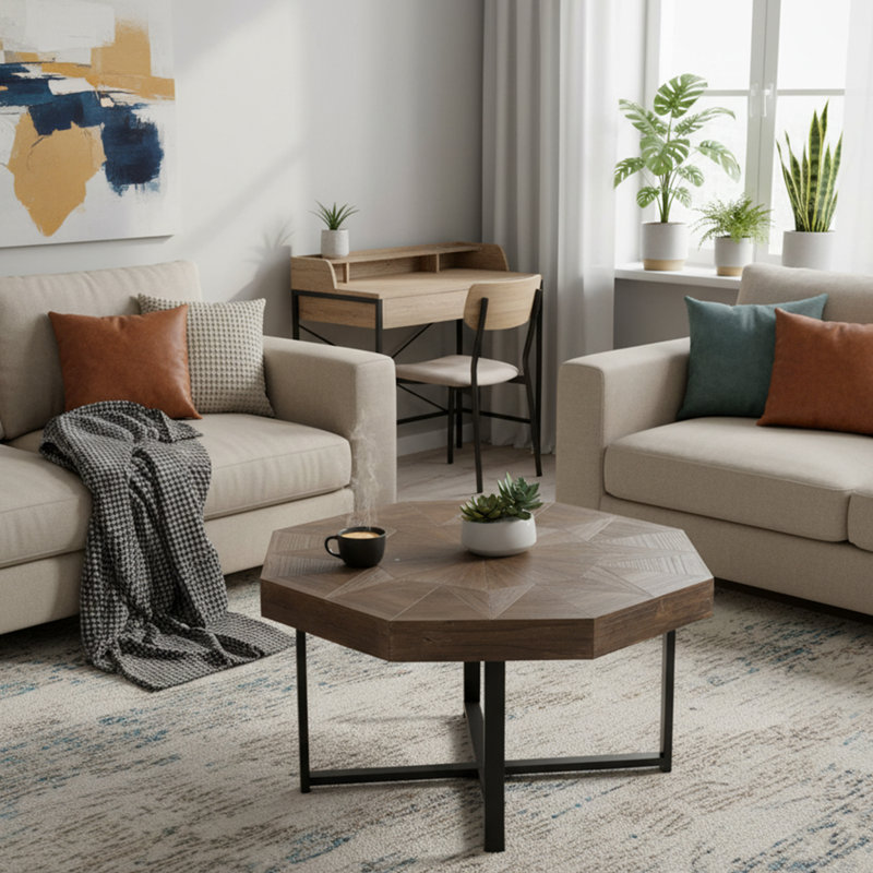 Table basse octogonale moderne et minimaliste - Un design géométrique unique ajoute un style artistique à l'espace de vie