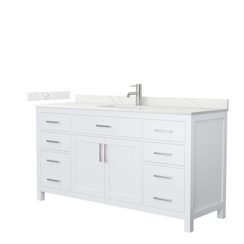 Beckett 66" Freestanding Single Bathroom Vanity with Quartz Top, White, Brushed Nickel, Giotto Quartz