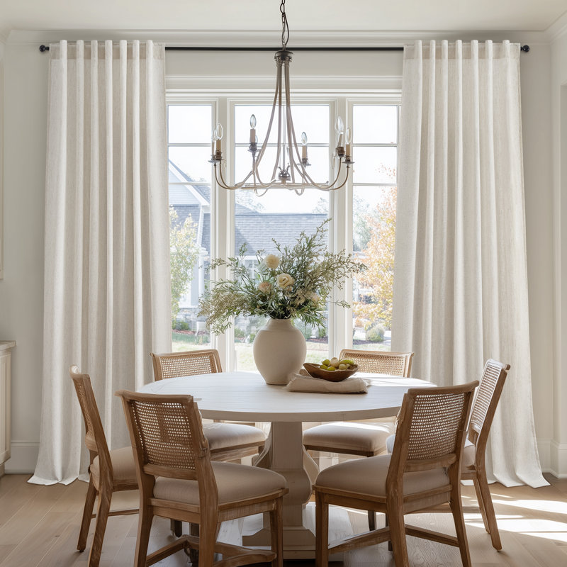 Linen Back Tab Curtains,Light Filtering Curtain, Thick Linen Textured Semi Sheer Drapes(Set of 2,With Hooks), 52" W x 108" L