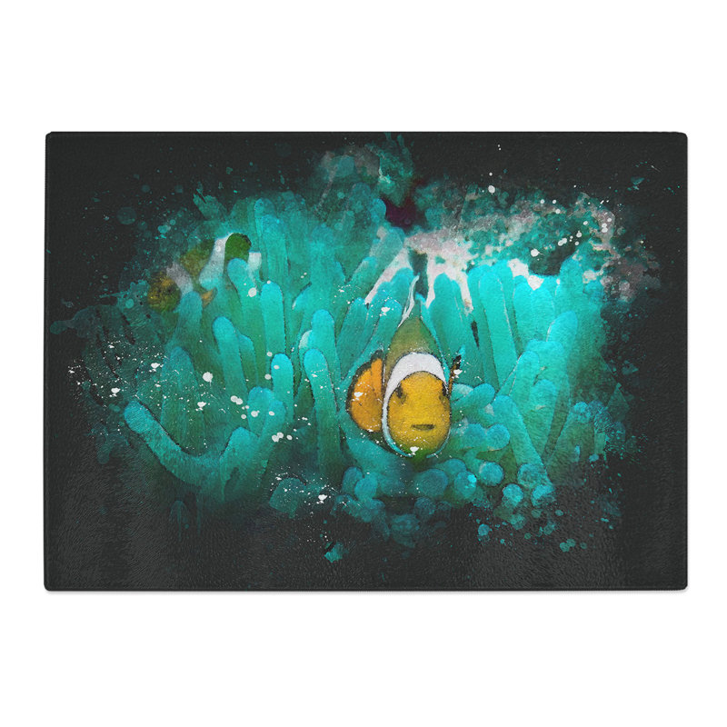 Tempered Glass Clownfish and Sea Anemone Abstract Chopping Board, 20 cm x 28.5 cm