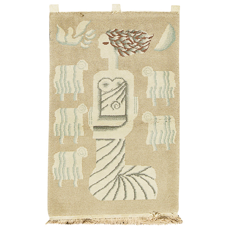 Hand Knotted Wool Area Rug in Beige