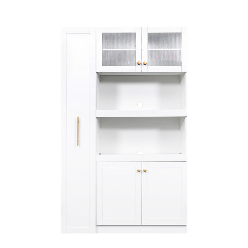 Kitchen pantry cabinet with multi-functional pull-out multi-tier storage shelf