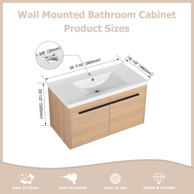 Oletha 35.42'' Single Bathroom Vanity with Resin Top