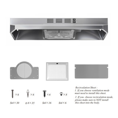 30" Stainless Steel Under Cabinet Range Hood 380 CFM, Convertible Vent, LED, Low Noise, Top & Rear Venting