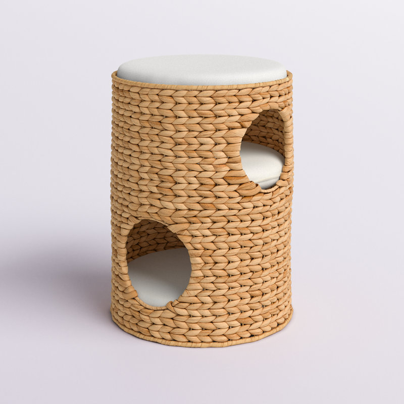 Aberdeen Neith Wicker 3-Tier Cat Bed Condo with Cushions, Tan/Cream
