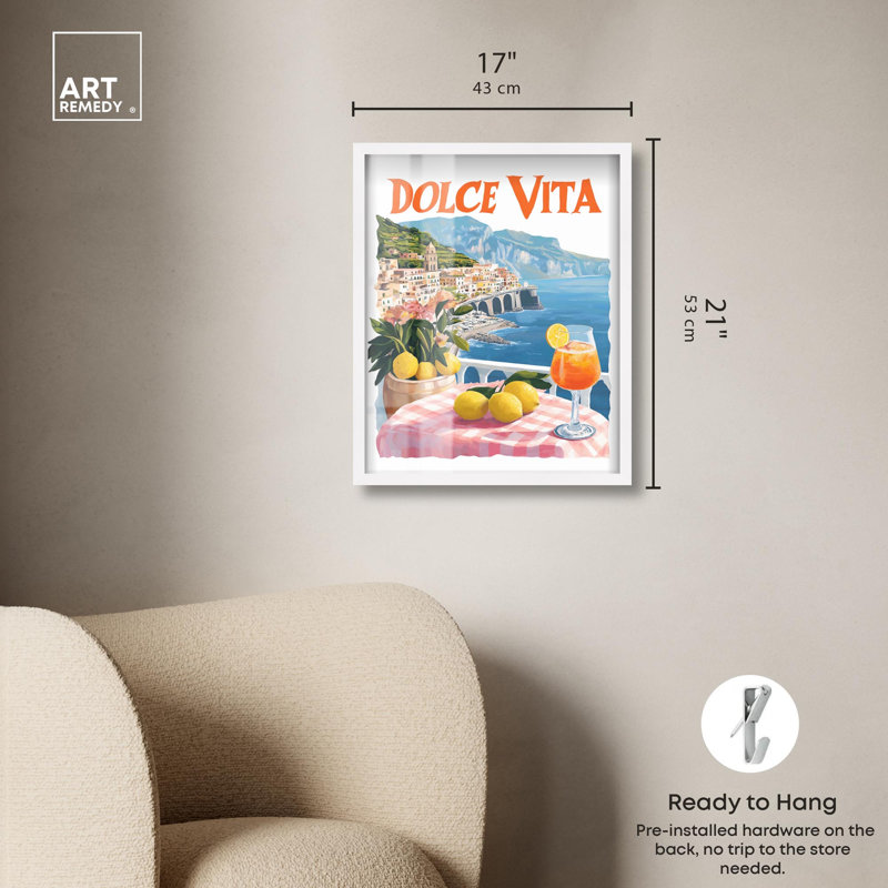 Reproduction d'été rétro Dolce Vita balcon II Shadowbox par Art Remedy, H 21 po x l 17 po, Blanc