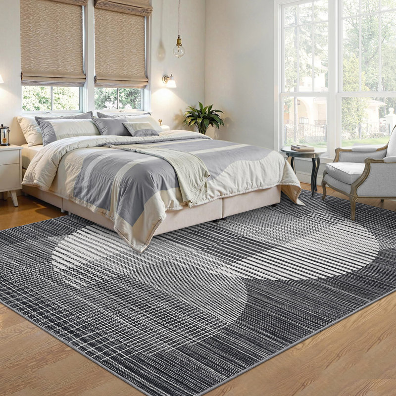 Revêtement de sol ultra-doux 8 x 10 po avec envers antidérapant pour salon, grands tapis contemporains et minces, tapis d'intérieur à poils courts résistant aux taches pour salle à manger, chambre à coucher, cuisine, noir