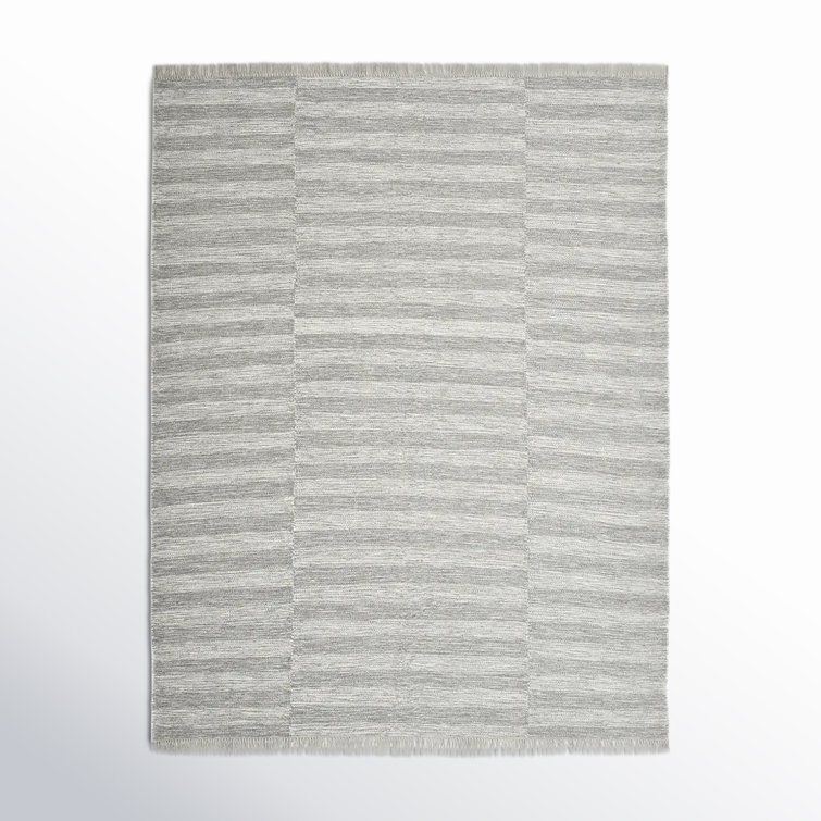 Reva Striped Hand-Knotted Wool Area Rug in Silver