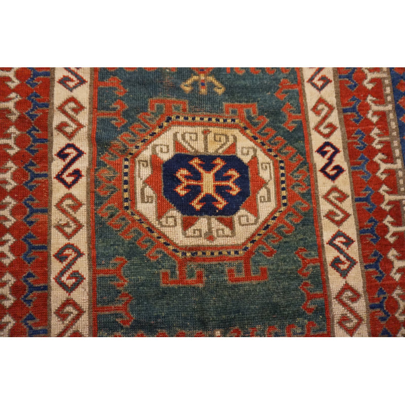 Late 19th century Tribal geometric Antique Key Hole Design Caucasian Kazak Rug