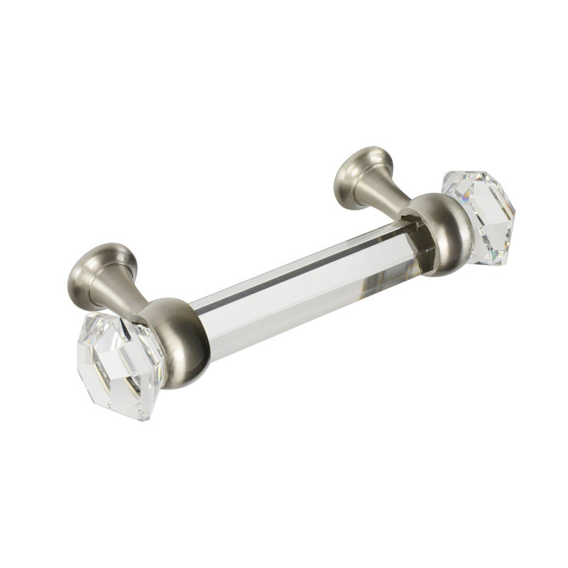 Elegance 4" Center to Center Bar Pull, Clear/Brushed Nickel, 4"