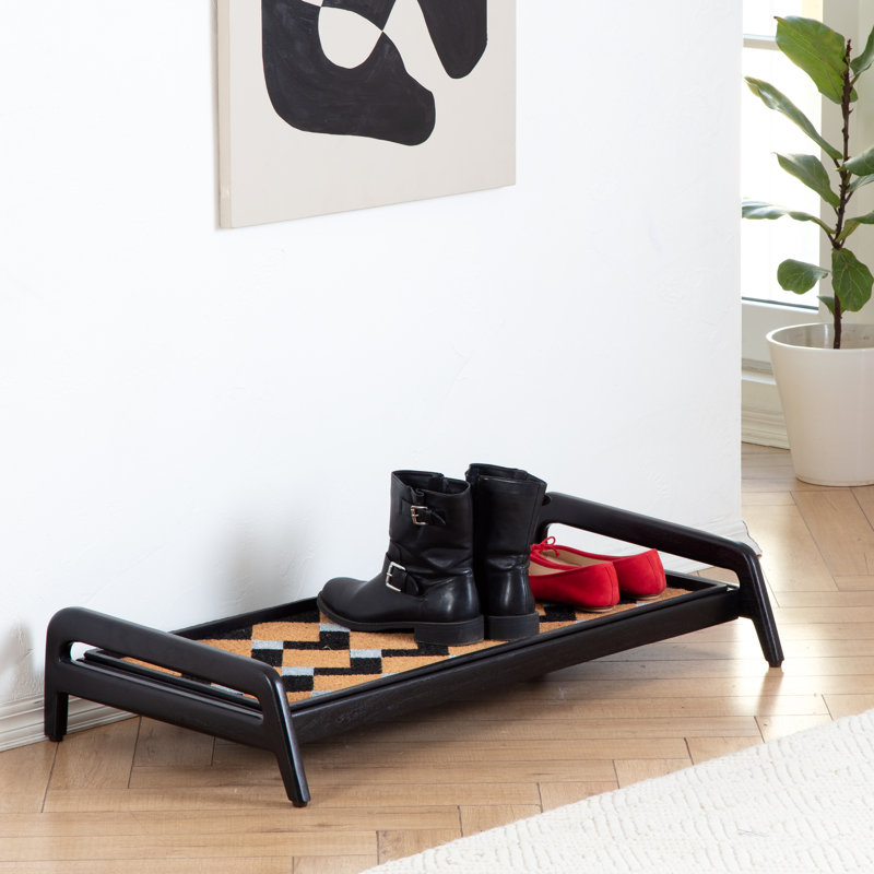 Support à bottes en bois massif de qualité supérieure avec tapis en fibre de coco naturelle - Rangement pour chaussures
