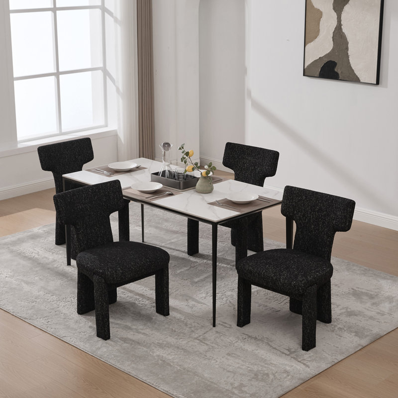 Ensemble de 4 chaises de salle à manger rembourrées en chenille de 22,05 po de largeur avec pieds en bois d'hévéa, Noir/gris