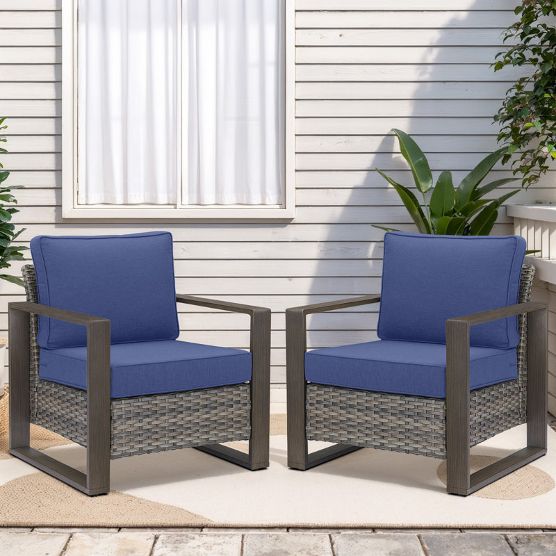 Kelyse Outdoor Lounge Chair, Gray Frame/Blue Cushion