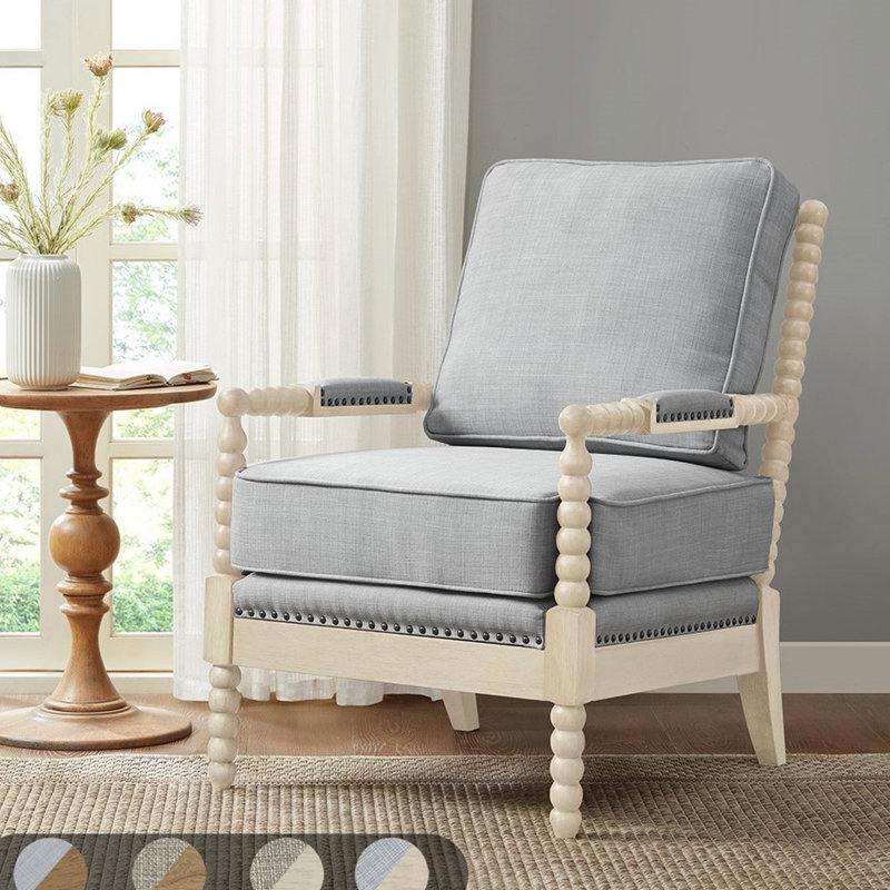 Fauteuil Graceful avec pieds en bois massif, fauteuil rembourré, structure, coussin de dossier amovible
