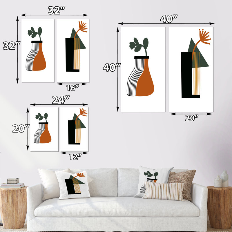 «Bohemian Mid Century Geometric Typographie VI», ensemble de 2 impressions, Toile tendue, H 20 po x l 24 po x P 1 po