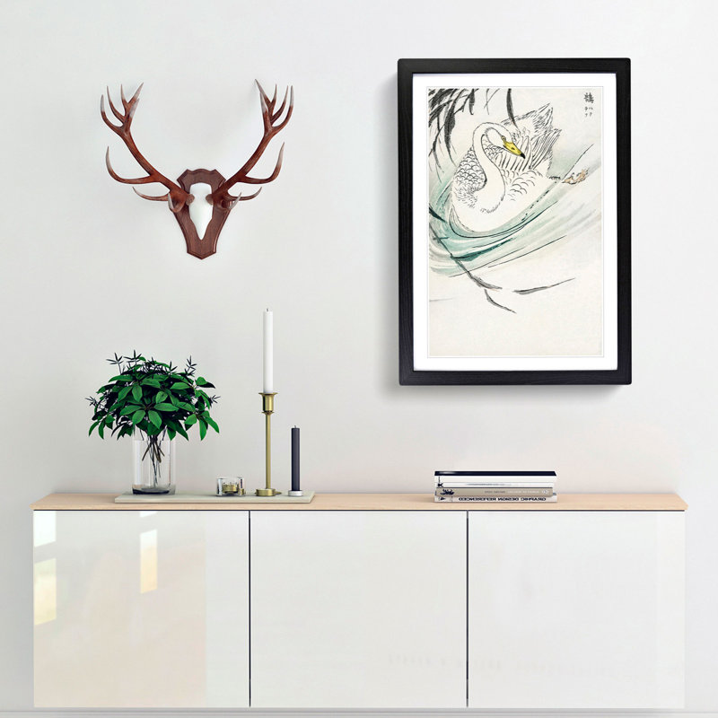 Whooper Swan by Numata Kashu - Framed Print, Black, 76cm H x 50cm W x 2cm D
