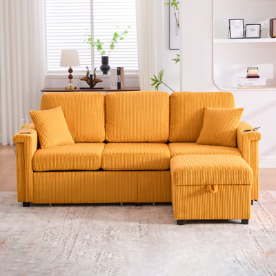 Canapé modulaire réversible en L 76,39 po avec rangement coulissant, repose-pieds et oreillers avec chargement USB, porte-gobelet pour le salon