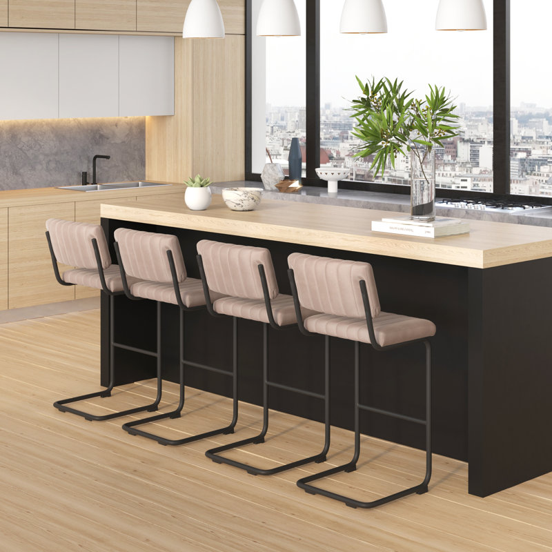 Estes Upholstered Stool with Metal Frame, Bar Stool (30" Seat Height), Platinum Gray Velvet