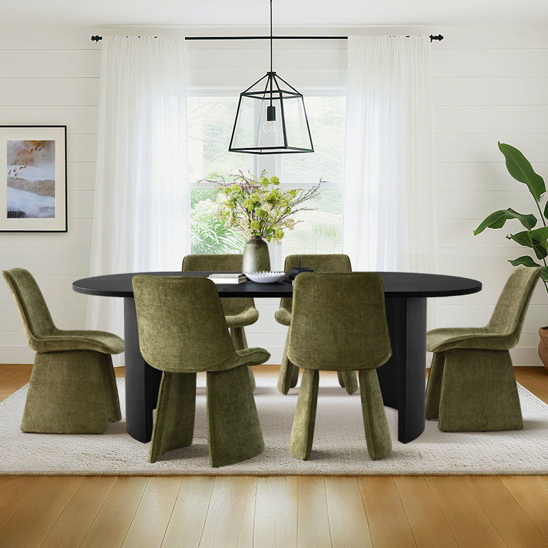 7-Piece Modern Oval Dining Table Set, Green