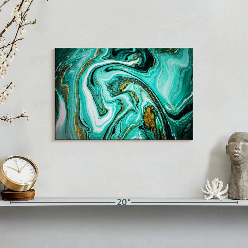Avery Teal Marble Abstract, 8" H x 12" W