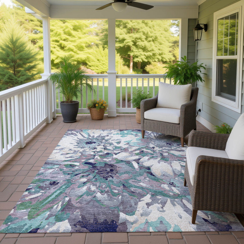 Machine Washable Indoor/Outdoor Molewski ACN2340 Floral Rug, Rectangle 5' x 7'6"