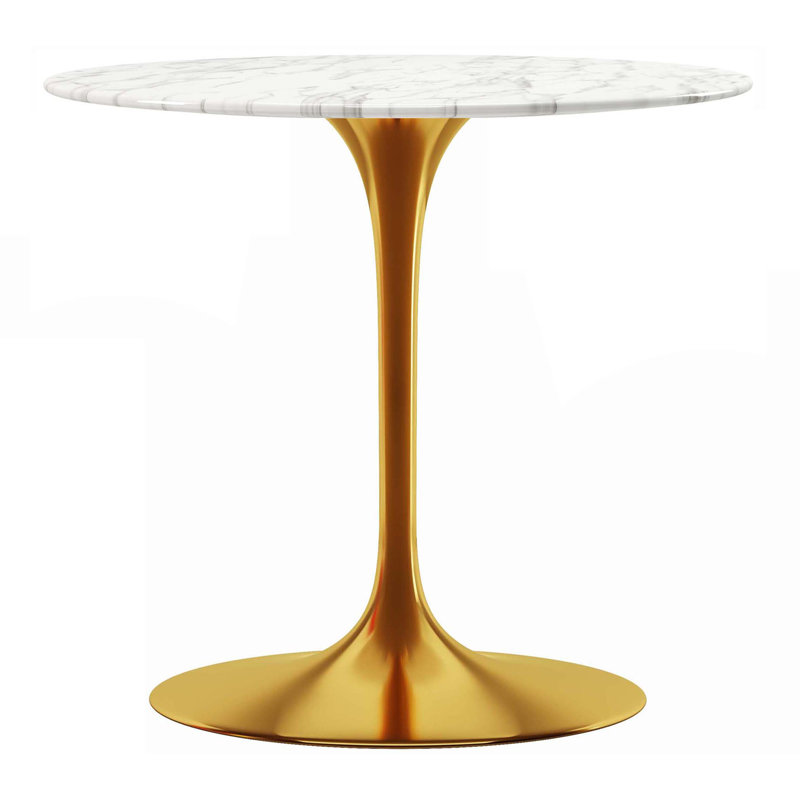 Tazio Round Marble Dining Table, 30.5" W x 32" L, Gold