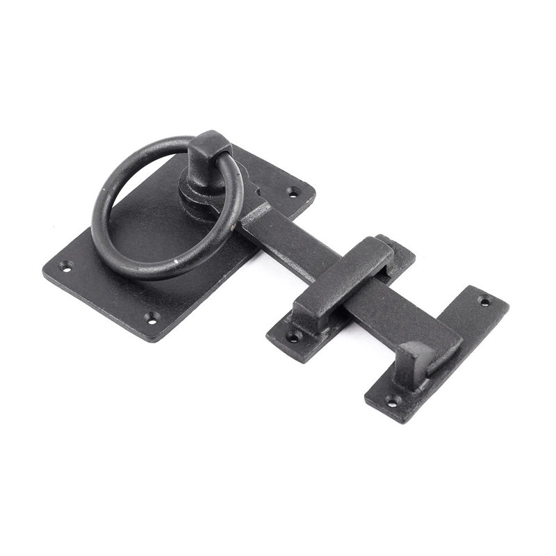 6.5" Black Wrought Iron Gate Turn Ring Flip Latch