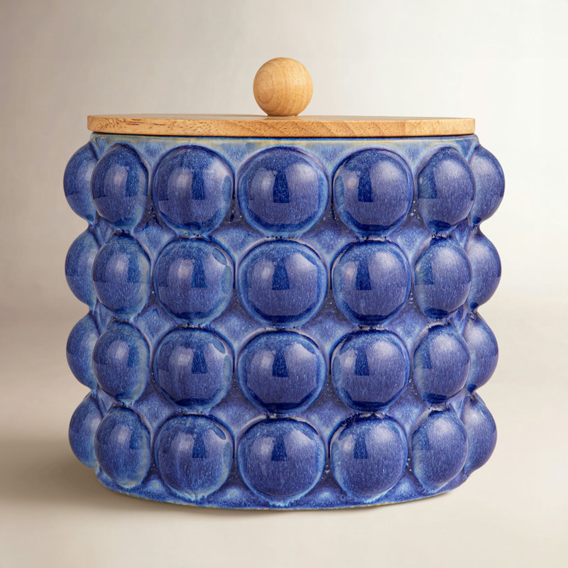 Zeppelin Stoneware Raised Kitchen Canister, 8.25" H x 8.25" W x 8.25" D, Navy/Natural