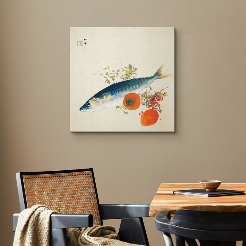 Œuvre japonaise, persimmon, art japonais, H 16 po x l 16 po x P 1,5 po, Toile tendue