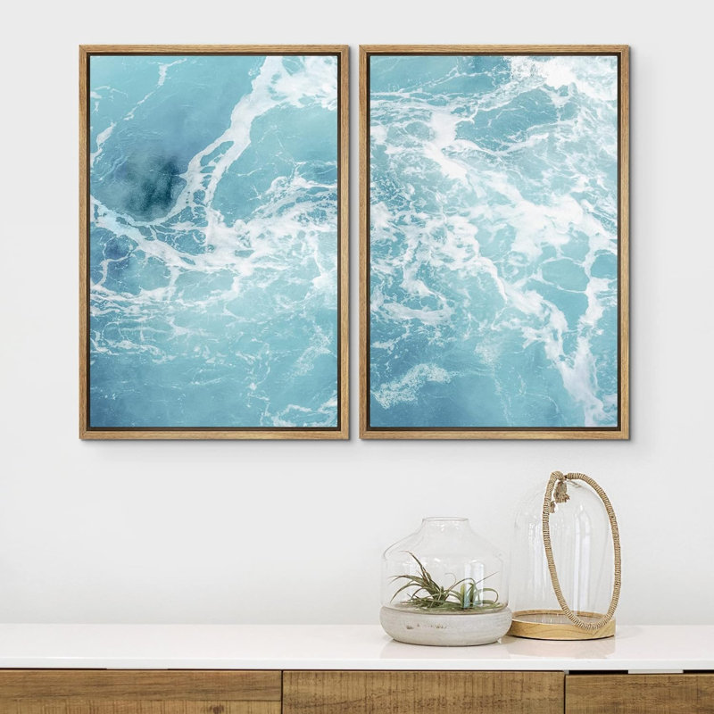 «Blue and Teal Clean Clear Ocean Waves Coastal Relax Modern Nautical Living Room Decor» 2 pièces, Naturel, H 24 po x l 16 po