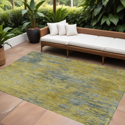Tapis d'extérieur lavable abstrait vert doré et gris 10 pi x 14 pi