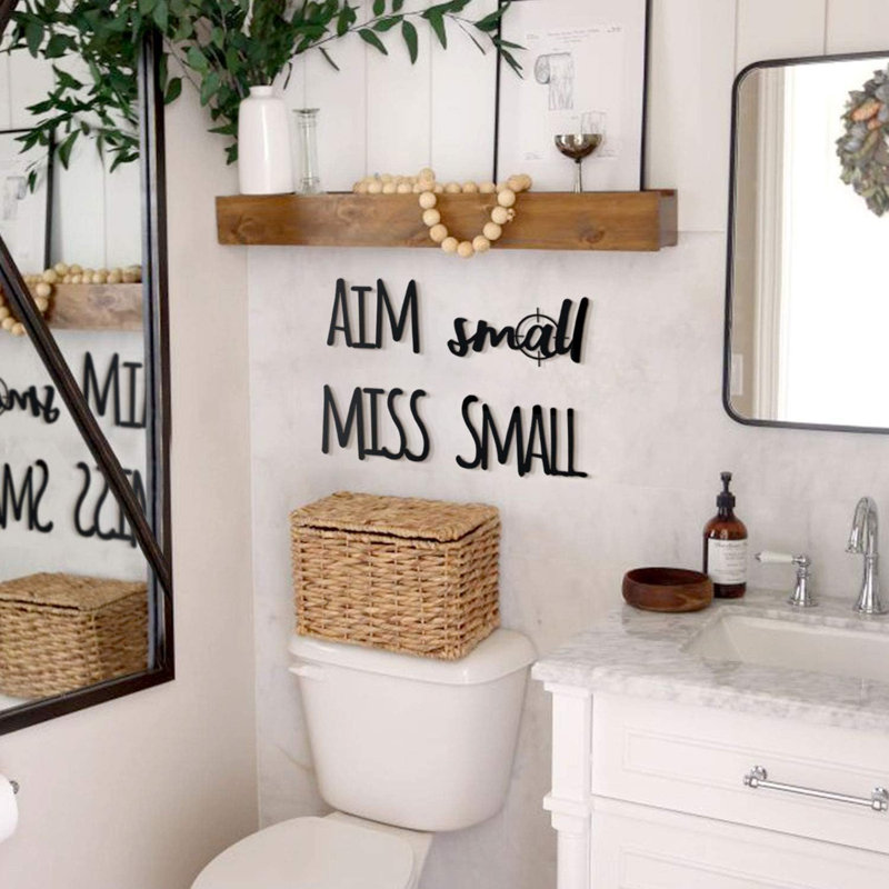 «Aim Small Miss Small», art mural en métal, affiche de salle de bain