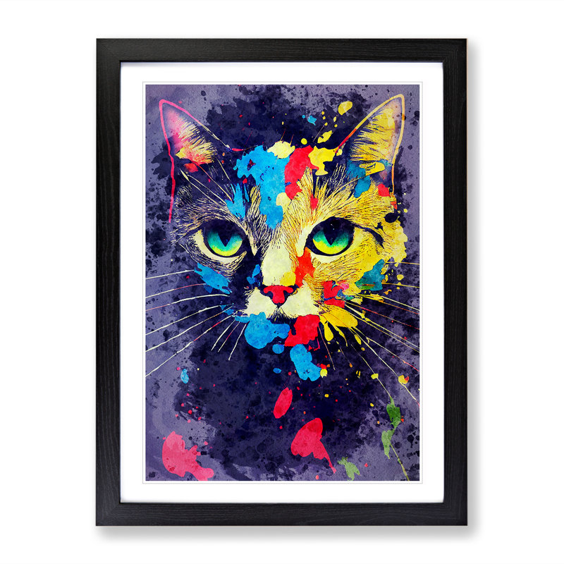 Paint Splat Cat No.4 - Framed Print, Black, 64cm H x 46cm W x 2cm D