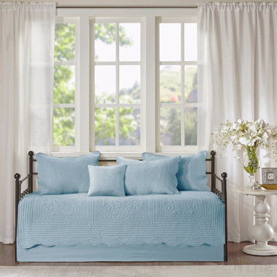 6 Piece Reversible Scalloped Edge Daybed Cover Set Blue Daybed