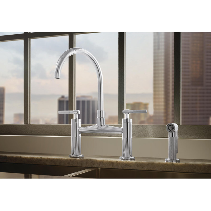 Litze® Bridge Faucet with Arc Spout and Side Sprayer, Stainless