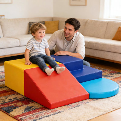 «Growing For 1 - 3 Years Old», pièce de jeu en mousse souple 4 pièces, développement de compétences de glissement, utilisation créative de conception modulaire, années de surface en similicuir, pratique de l'hygiène rampante, combinaison