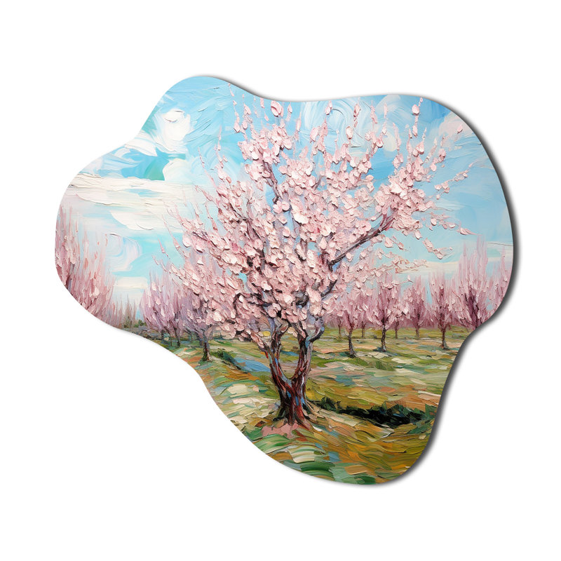Cerisiers en fleurs Vangogh - Vangogh asymétrique en métal, sculpture murale en métal, H 25 po x l 28 po x P 1 po