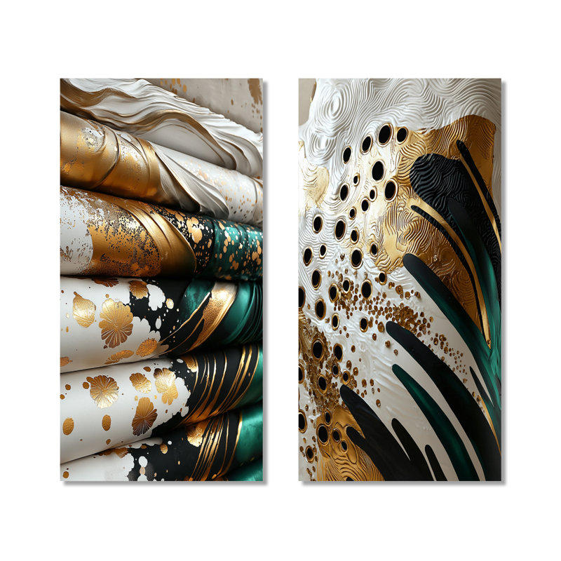 «Gold Moroccan Textiles I», ensemble de 2 impressions murales en métal Boho, 40" H x 40" W
