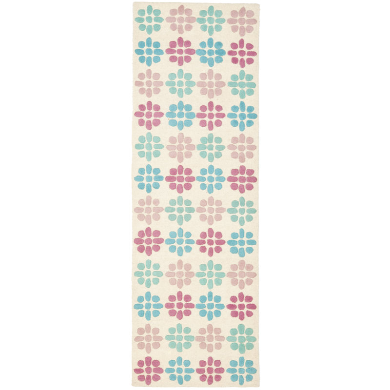 Tapis floral en laine touffeté à la main Candelo, Tapis de couloir 2 pi 6 po x 12 pi
